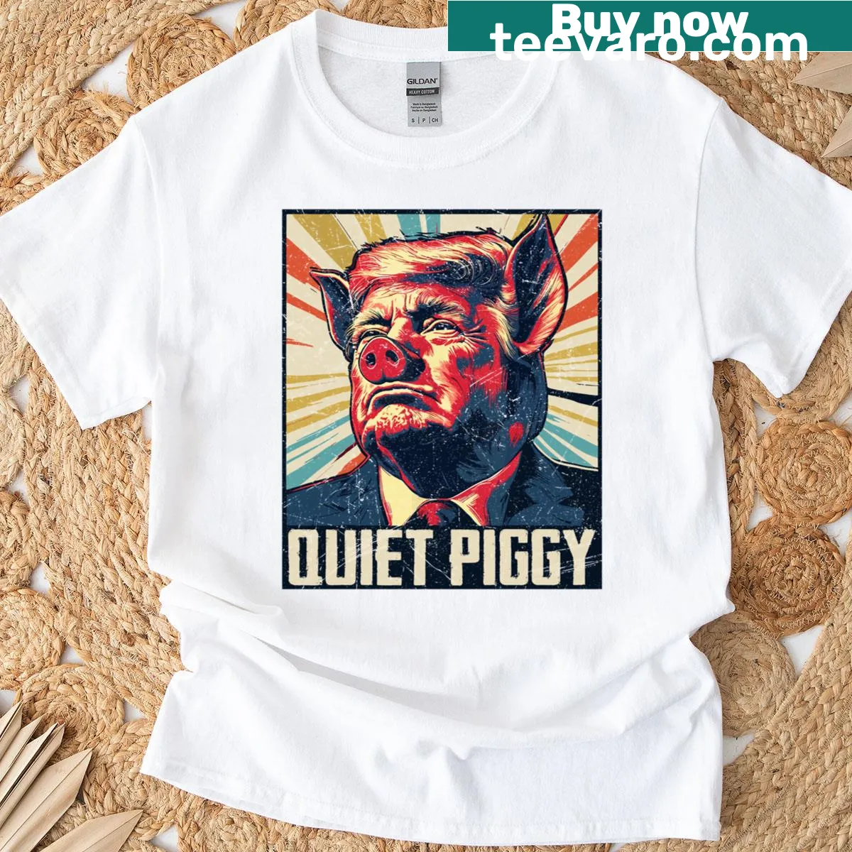 Vintage funny pig t-shirt with political humor — on a men's t-shirt