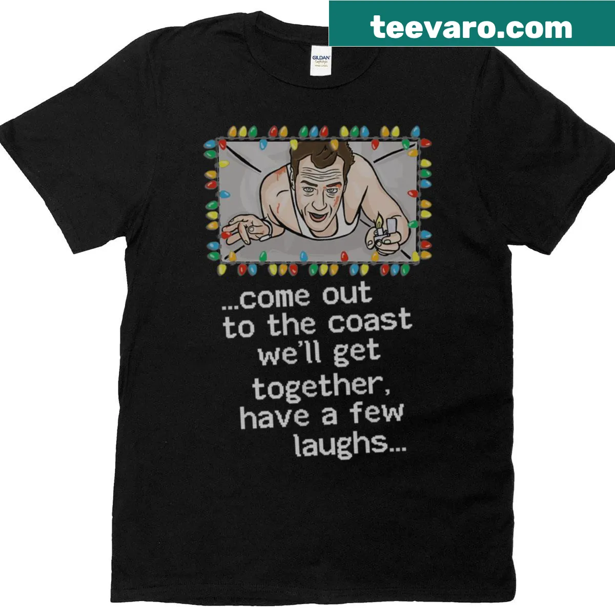 Oversized T-shirt with the phrase 'We'll Get Together Have A Few Laughs.' — on a men's t-shirt