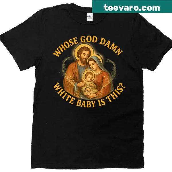Funny holiday-themed t-shirt featuring humorous nativity art