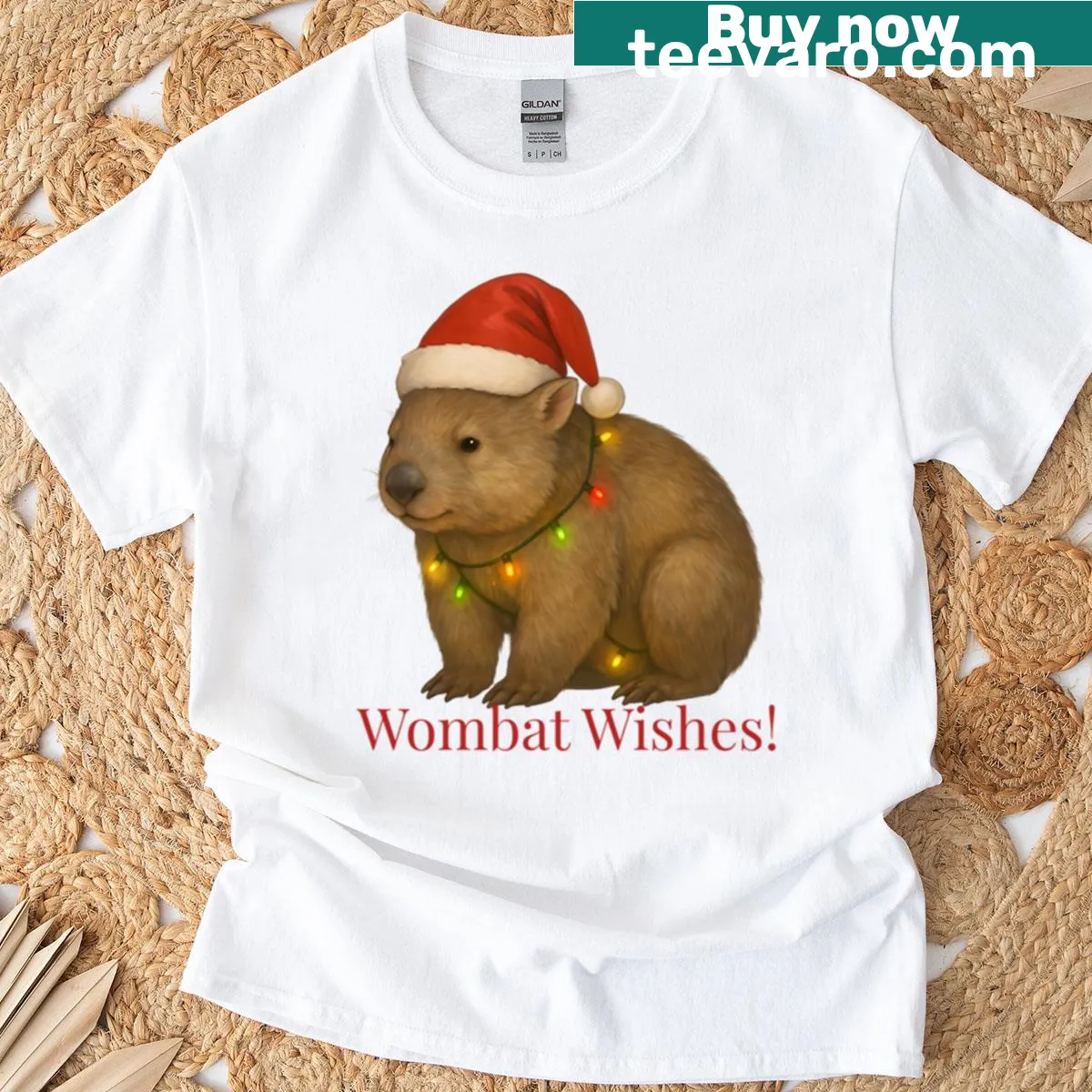 Cute cartoon wombat in Christmas theme on a festive t-shirt — on a men's t-shirt