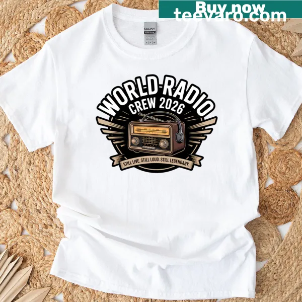 World Radio Crew 2026 t-shirt with bold typography
