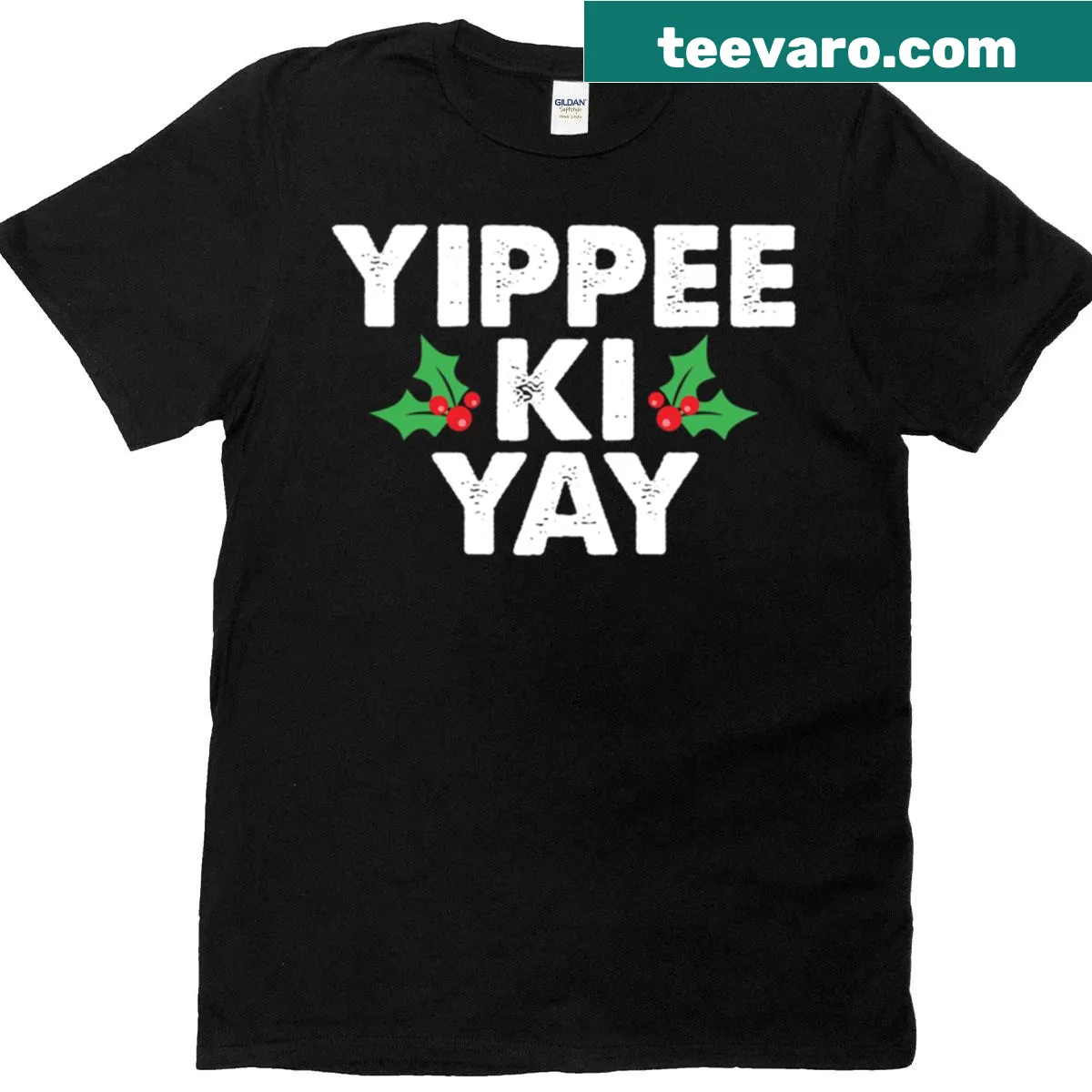 Playful t-shirt featuring 'Yippee Ki Yay' in a lively design. — on a men's t-shirt