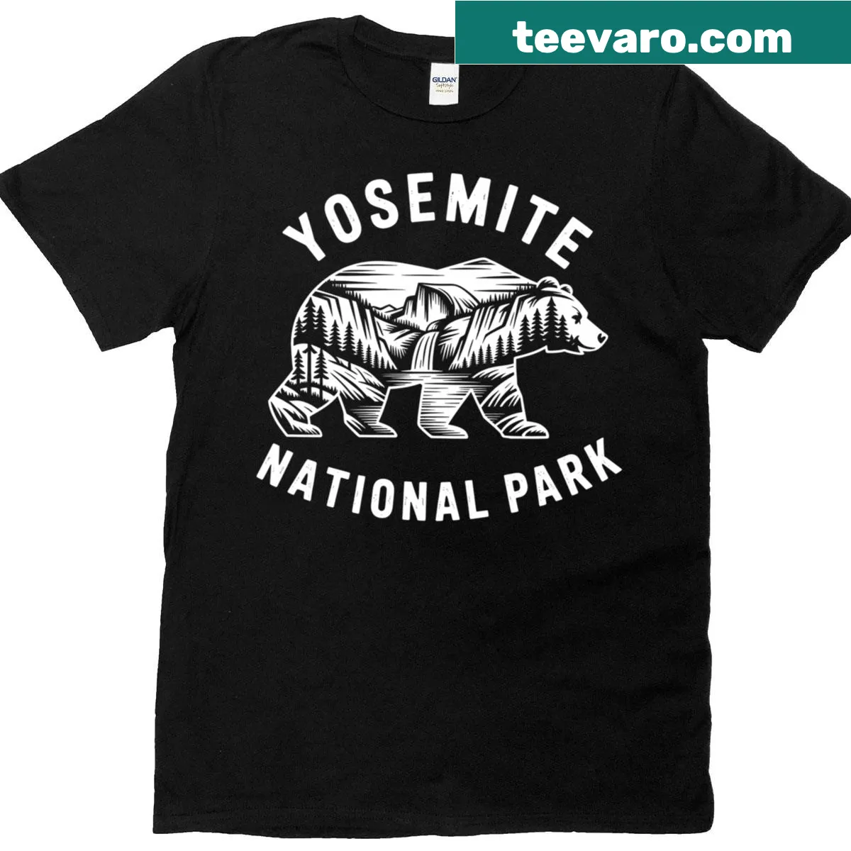 Retro Yosemite bear national park hiking t-shirt — on a men's t-shirt