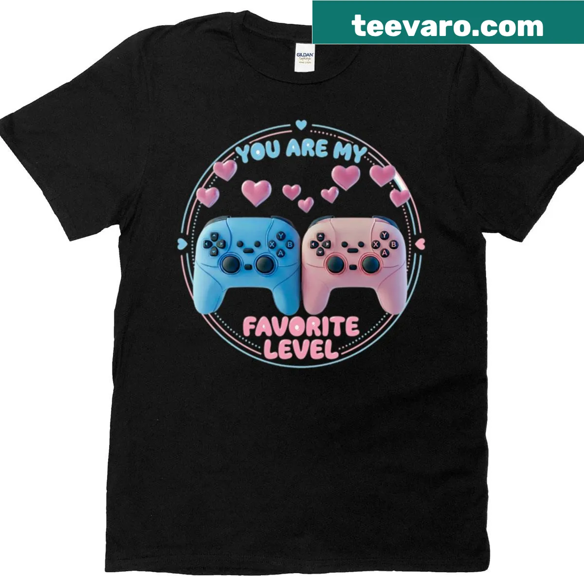Cute gamer couple t-shirt with 3D art design for Valentine's Day — on a men's t-shirt