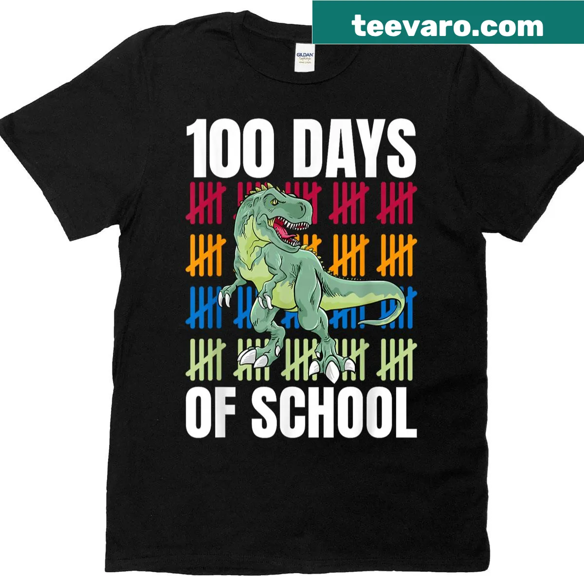 Dinosaur-themed t-shirt celebrating 100 days of school — on a men's t-shirt
