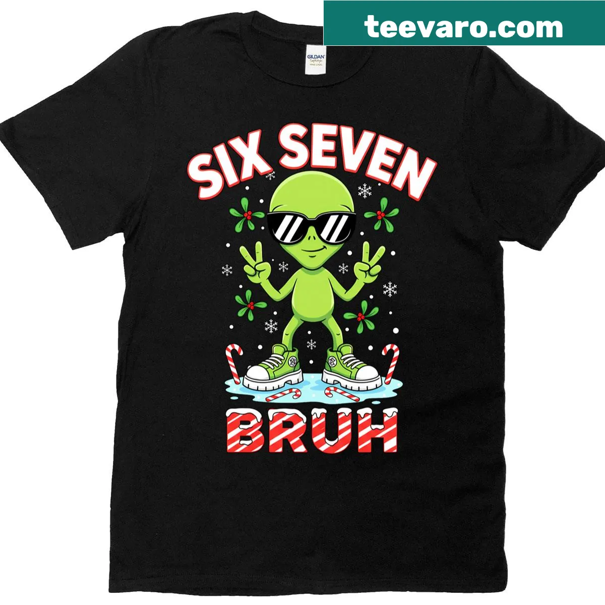 Funny alien-themed Christmas t-shirt — on a men's t-shirt