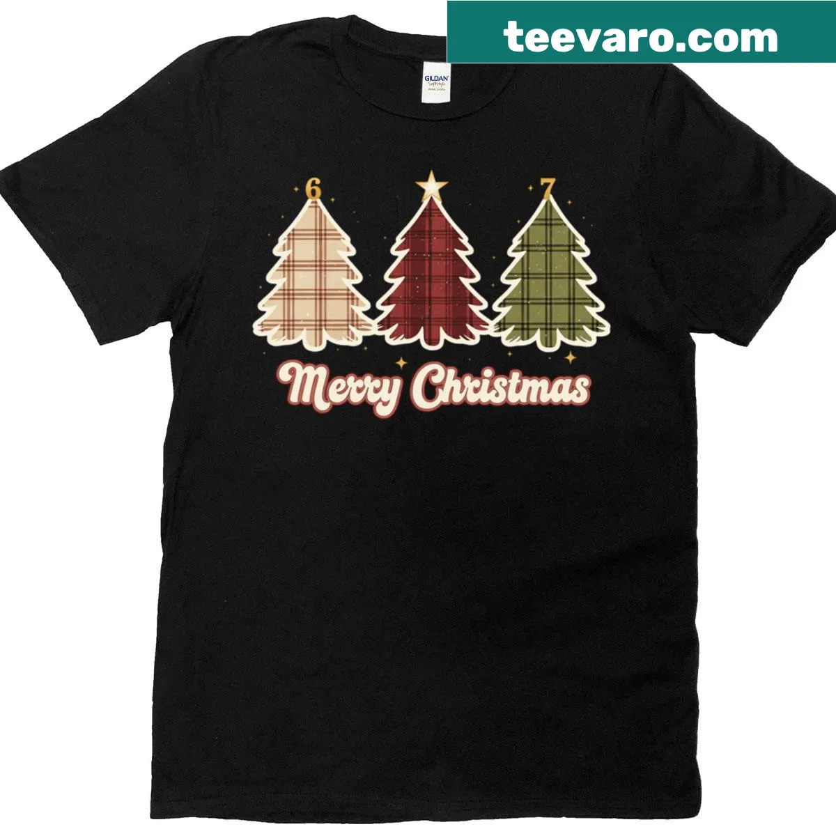 Christmas T-shirt featuring a meme Christmas tree with buffalo plaid design — on a men's t-shirt