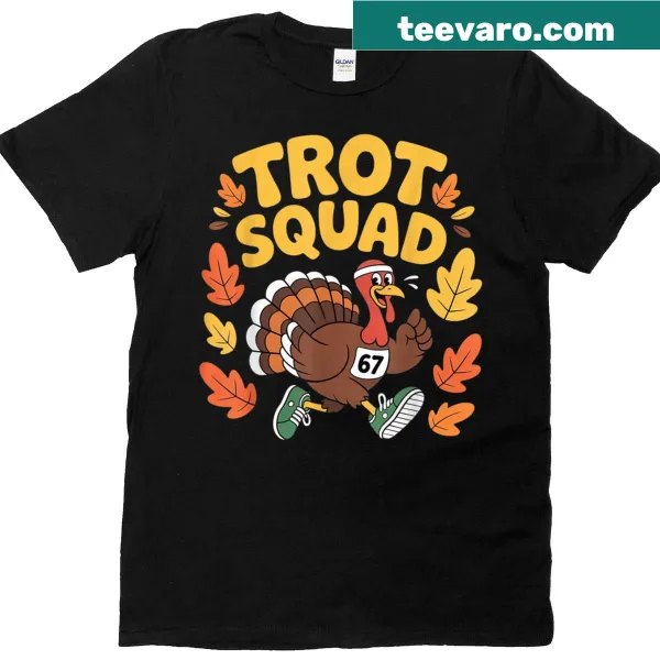 Fun Thanksgiving shirt with 'Turkey Trot Squad' text in vintage style