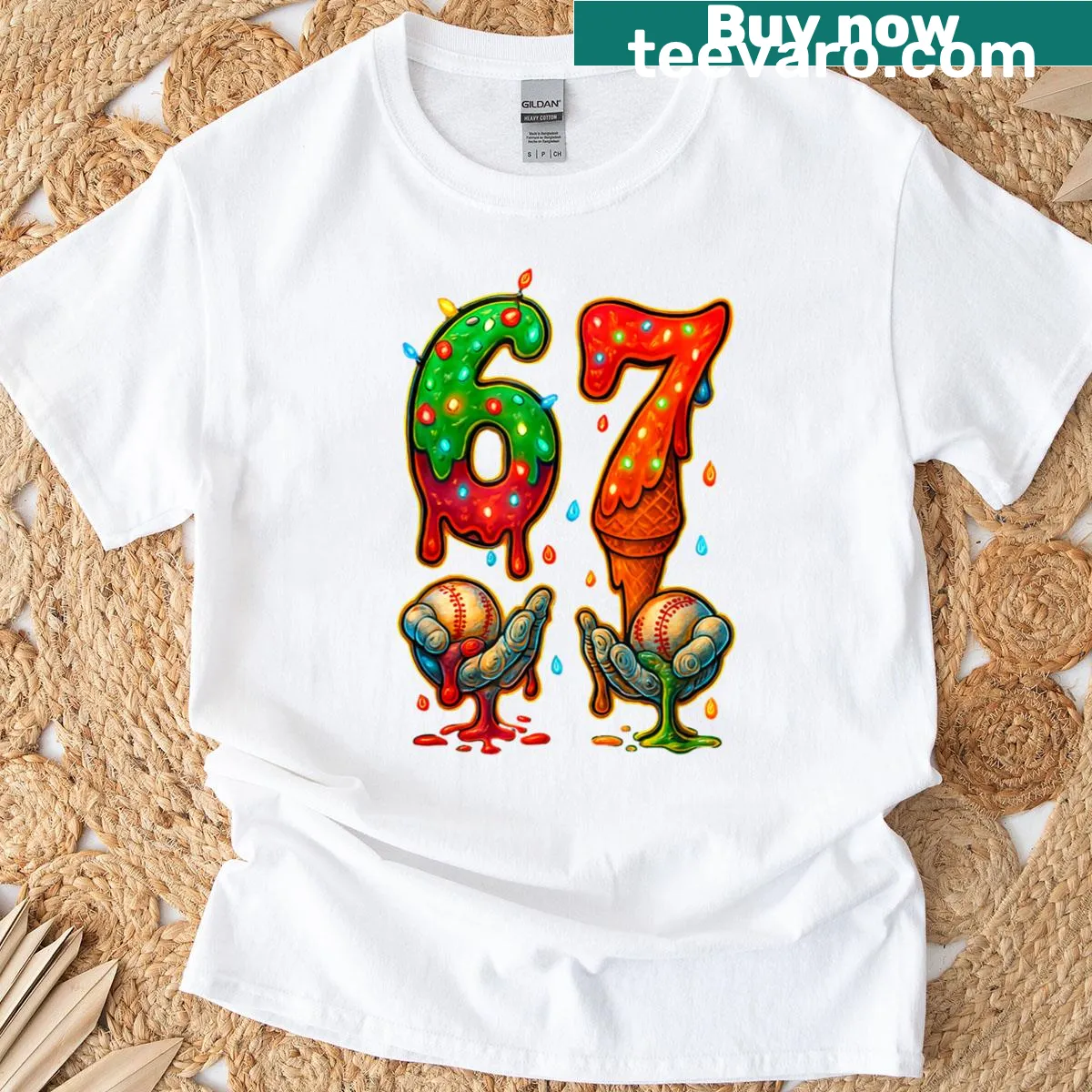Playful cartoon baseball T-shirt featuring slang and meme design for kids — on a men's t-shirt