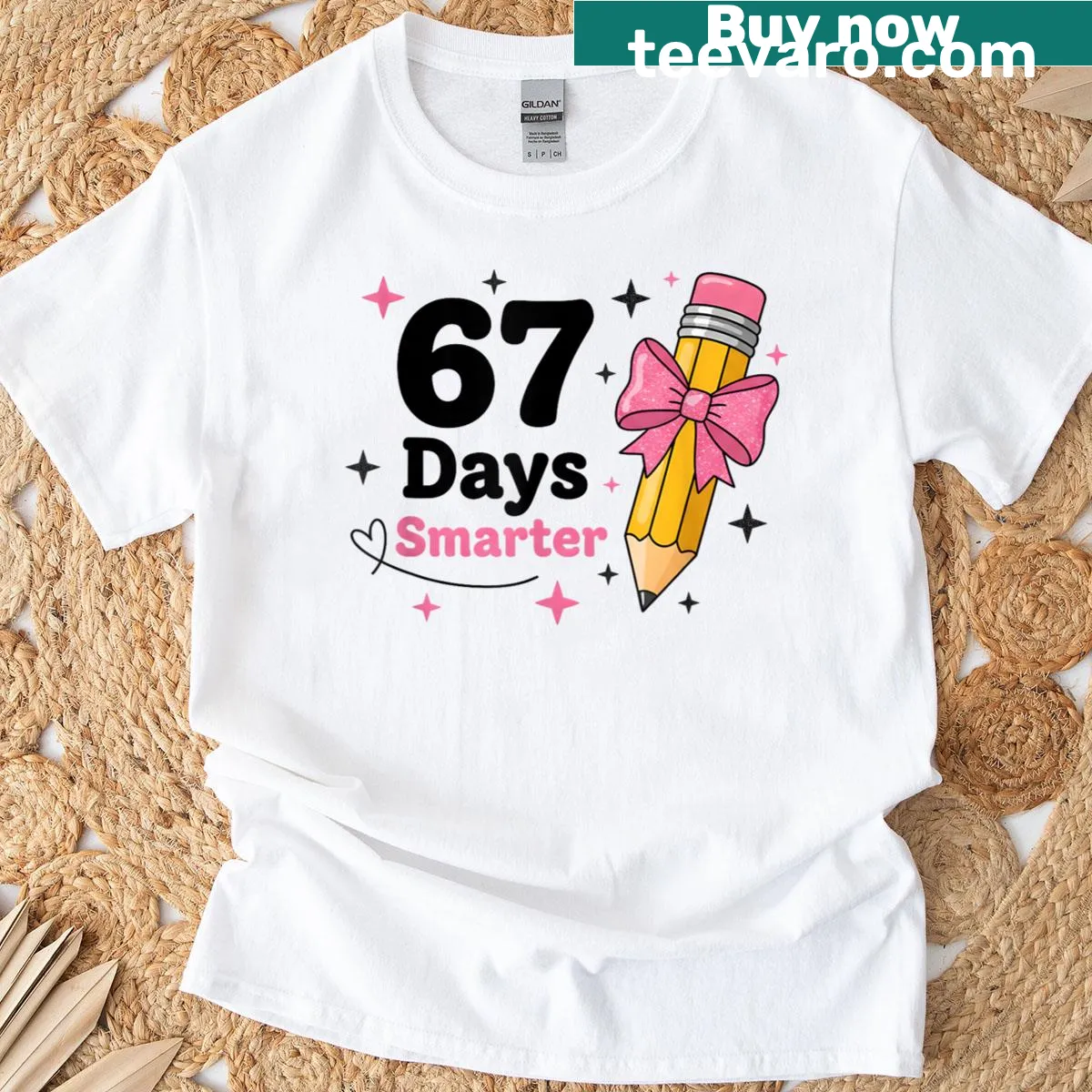 Funny t-shirt with '67 Days Smarter' text for kids and teachers — on a men's t-shirt