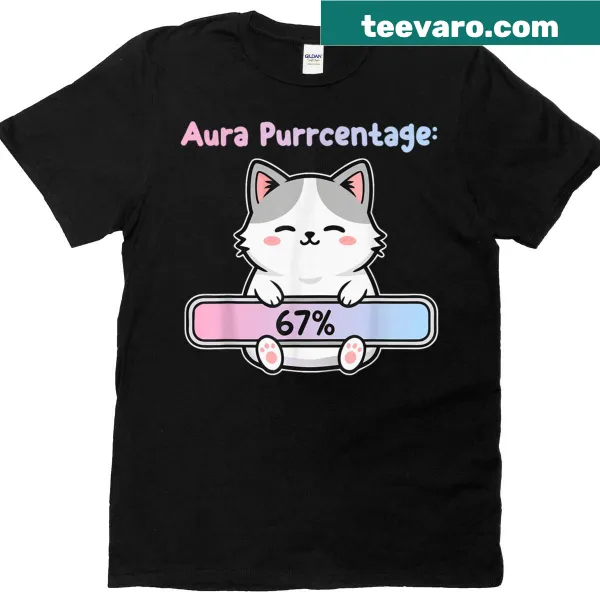 Witty t-shirt with 'Funny Cat Aura Energy' text for Gen Z and Alpha.