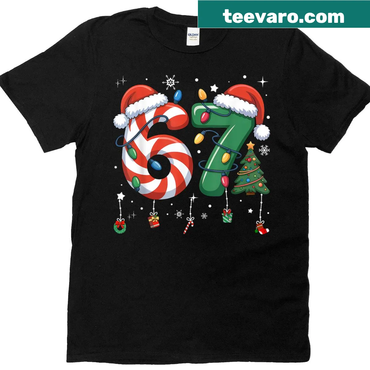 Christmas shirt with fun meme text 'Six Seven' — on a men's t-shirt