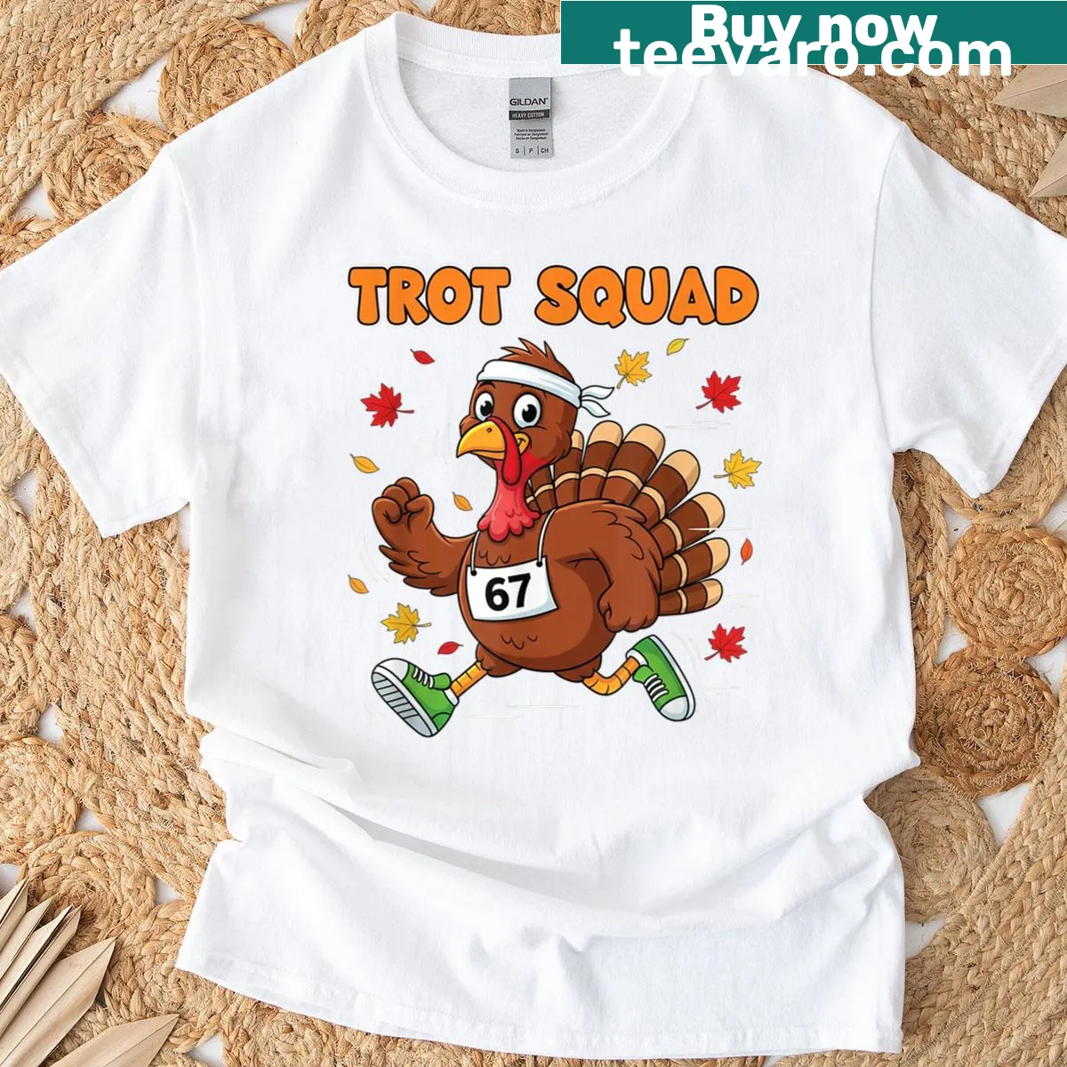 Funny Thanksgiving shirt celebrating Turkey Trot Squad with playful graphics — on a men's t-shirt