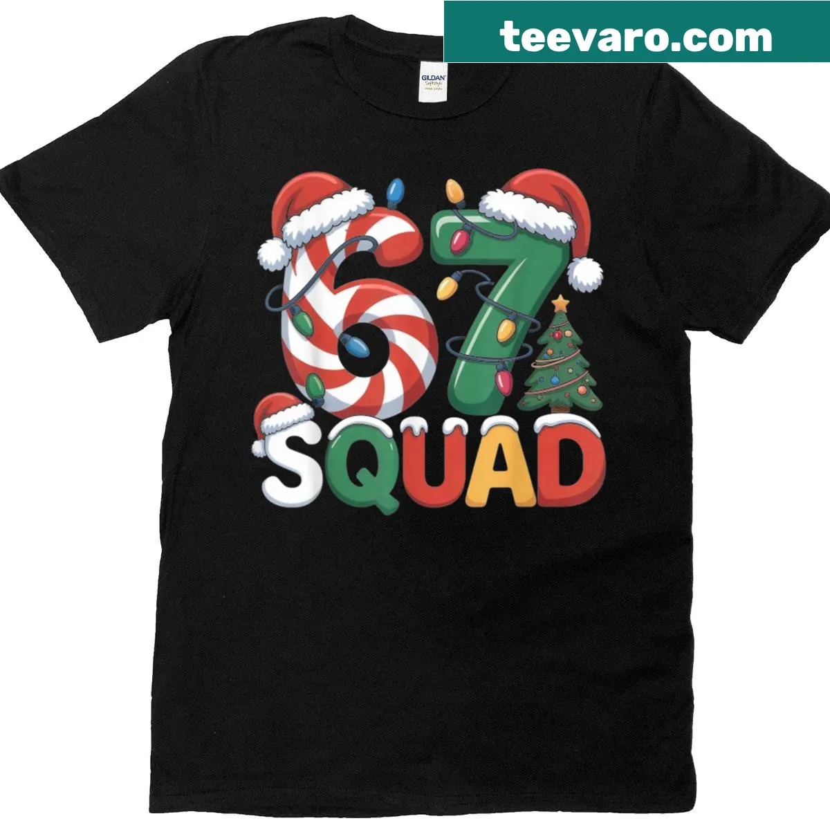 Fun Santa hat design on Squad Christmas T-shirt — on a men's t-shirt