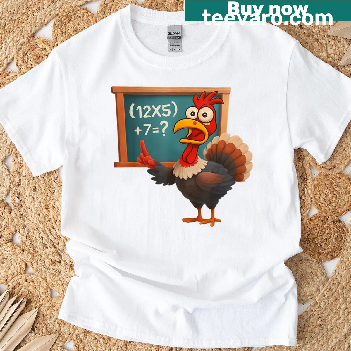 Funny Thanksgiving T-shirt with turkey dressed as a math teacher — on a men's t-shirt