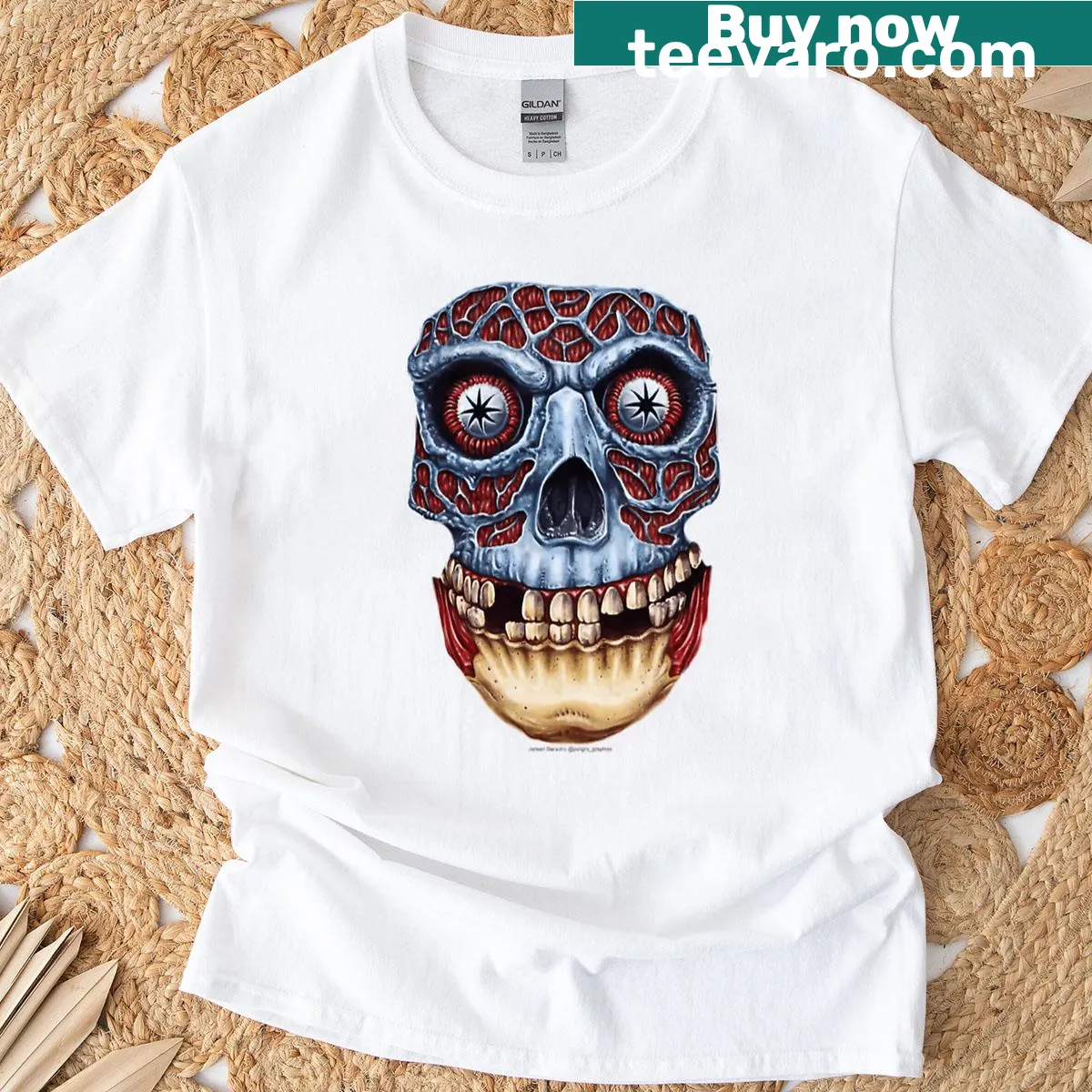 Vintage-style T-shirt celebrating 80s horror movies and 90s ghost films — on a men's t-shirt