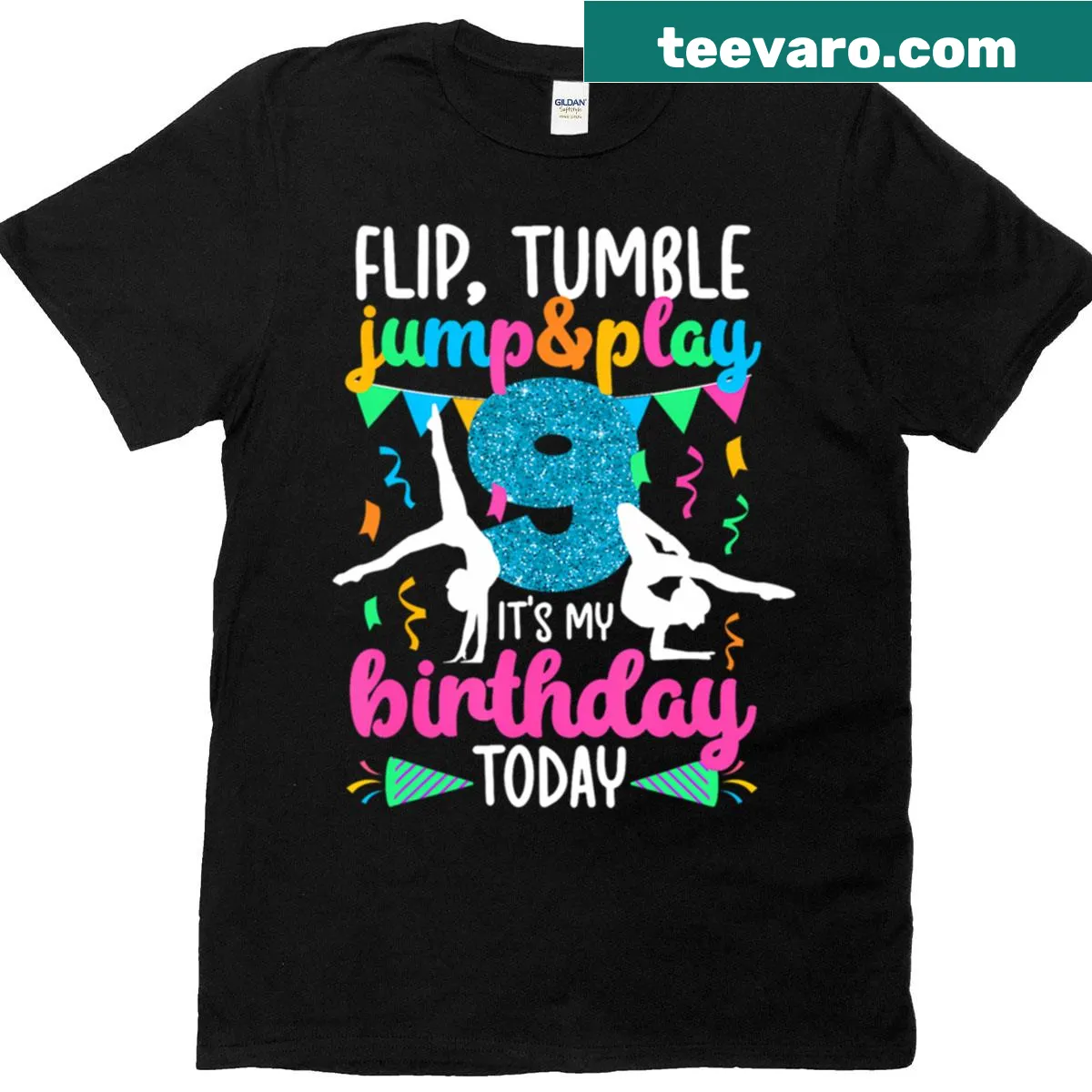T-shirt for 9th birthday featuring a gymnastics-themed design — on a men's t-shirt