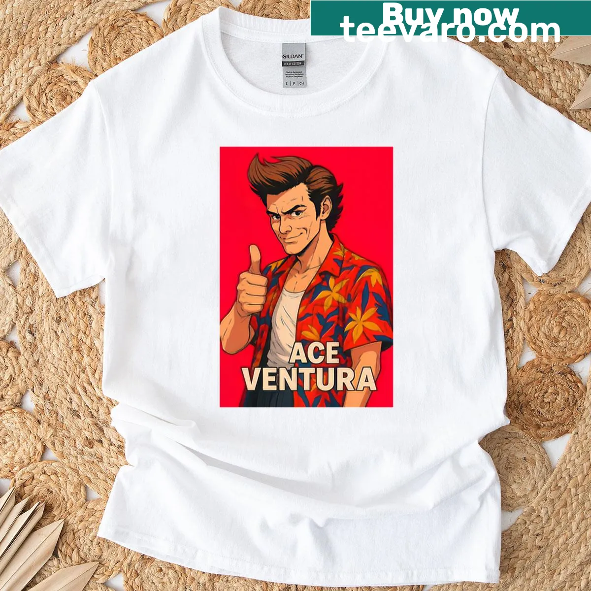 Pop art style T-shirt featuring Ace Ventura graphics — on a men's t-shirt