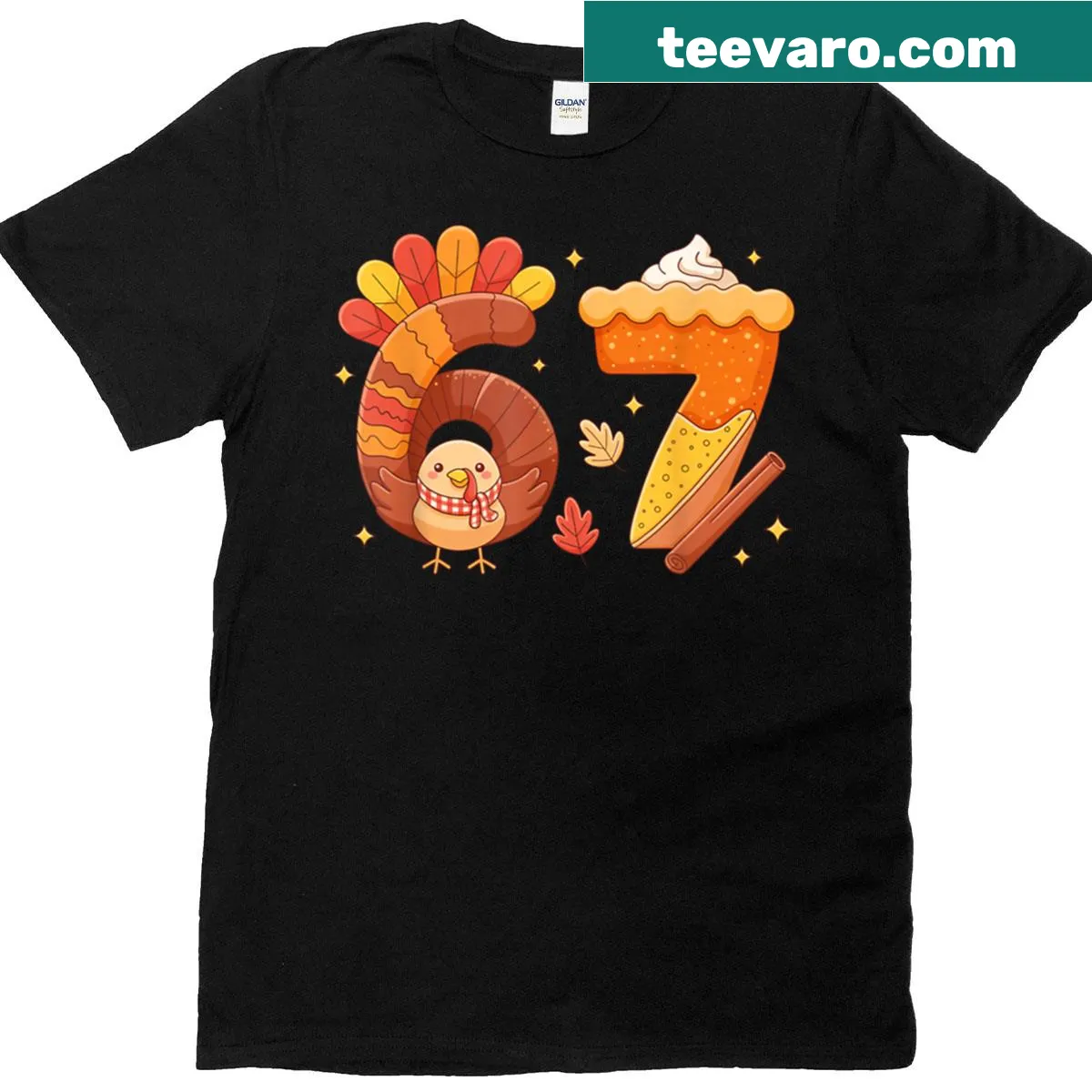 Cute turkey pie illustration T-shirt for Thanksgiving — on a men's t-shirt