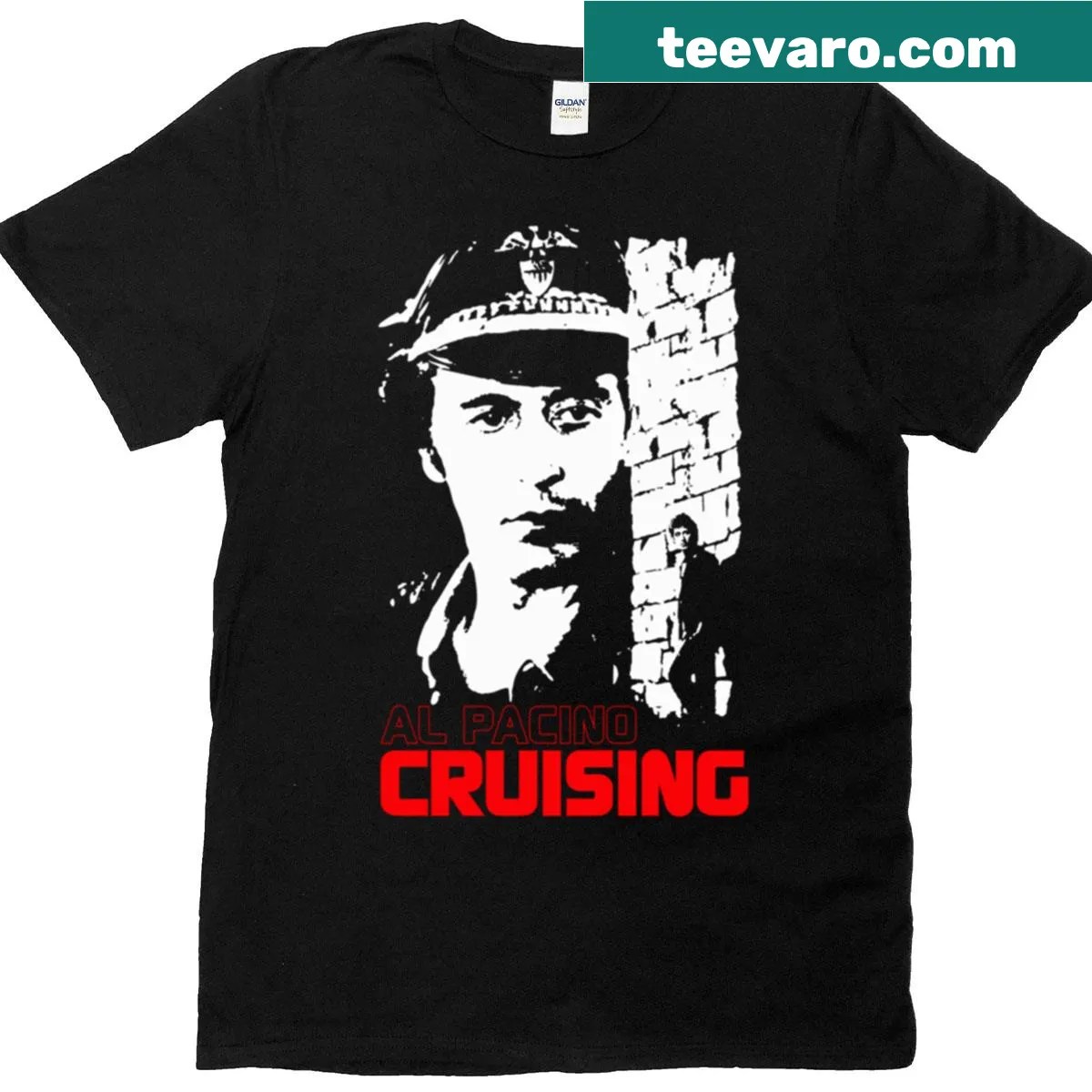 Illustration of a classic cruising scene with Al Pacino theme — on a men's t-shirt