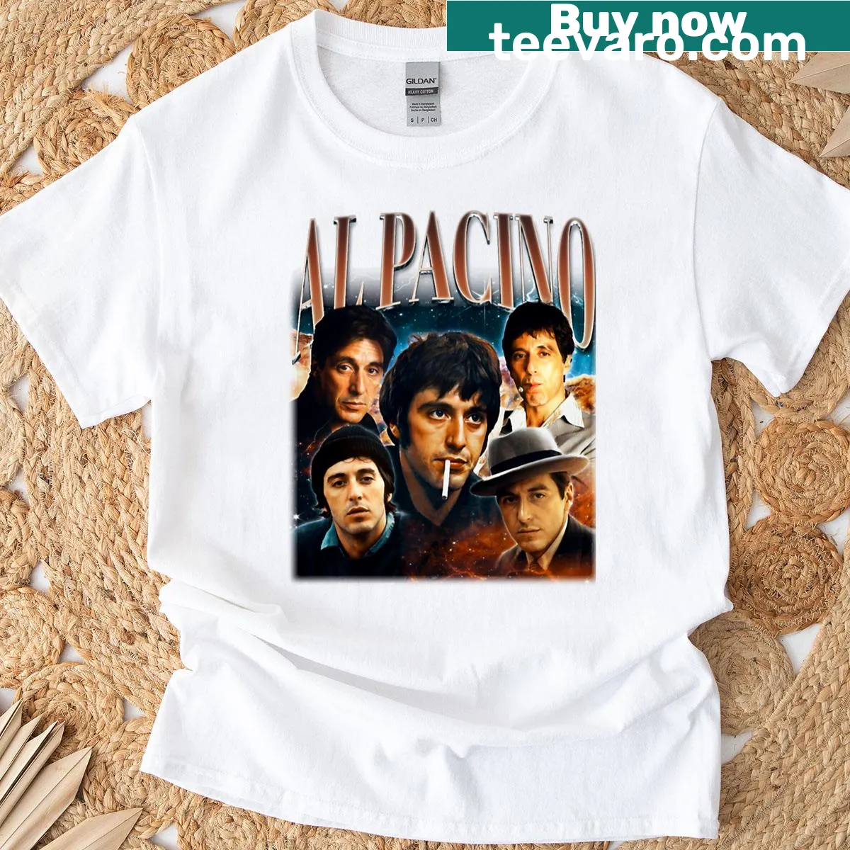 Vintage-style T-shirt featuring a retro Al Pacino graphic — on a men's t-shirt