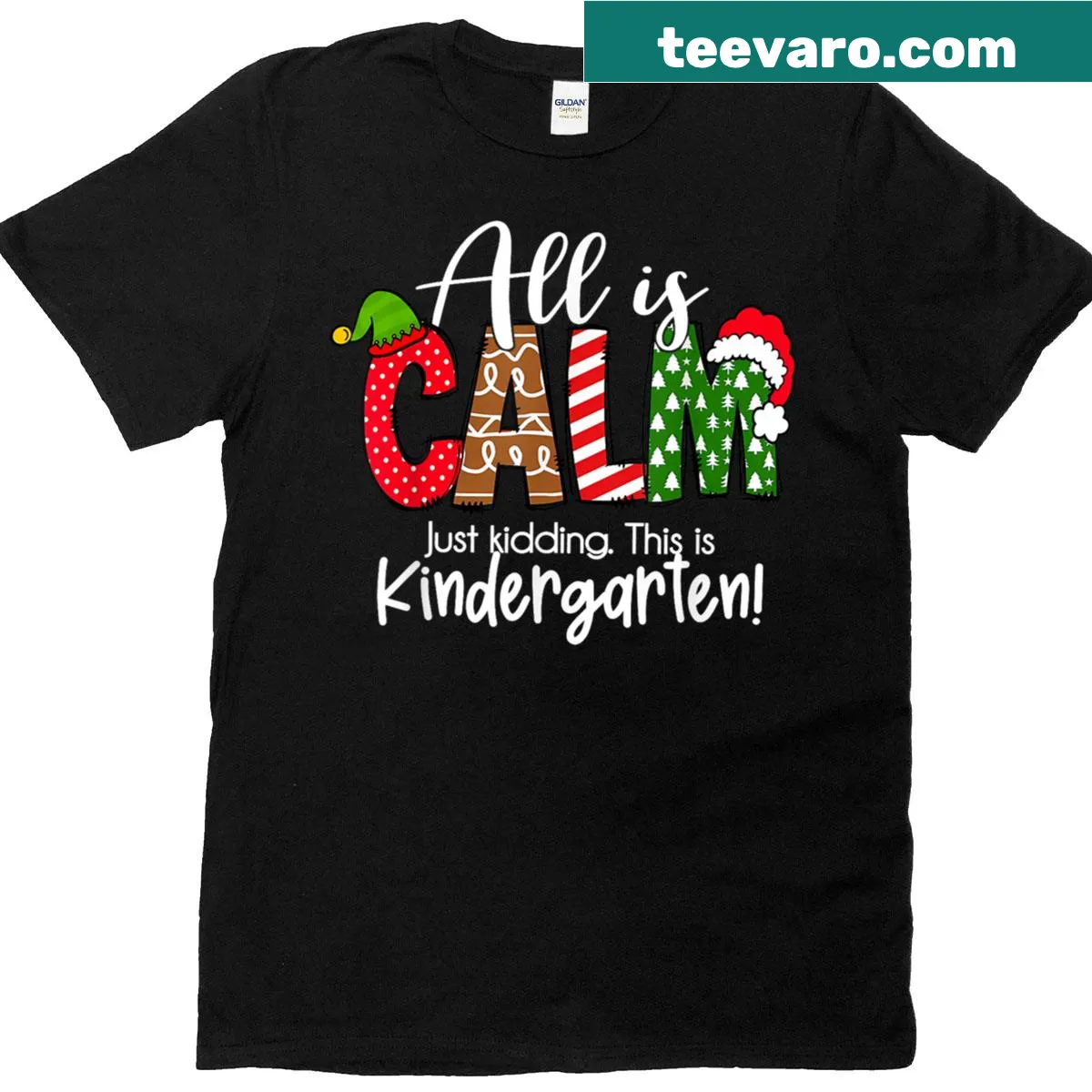Funny kindergarten Christmas T-shirt with playful typography — on a men's t-shirt