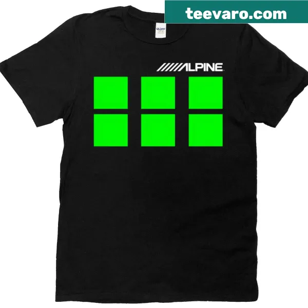 Badge emblem design for Alpine Stereo on a T-shirt