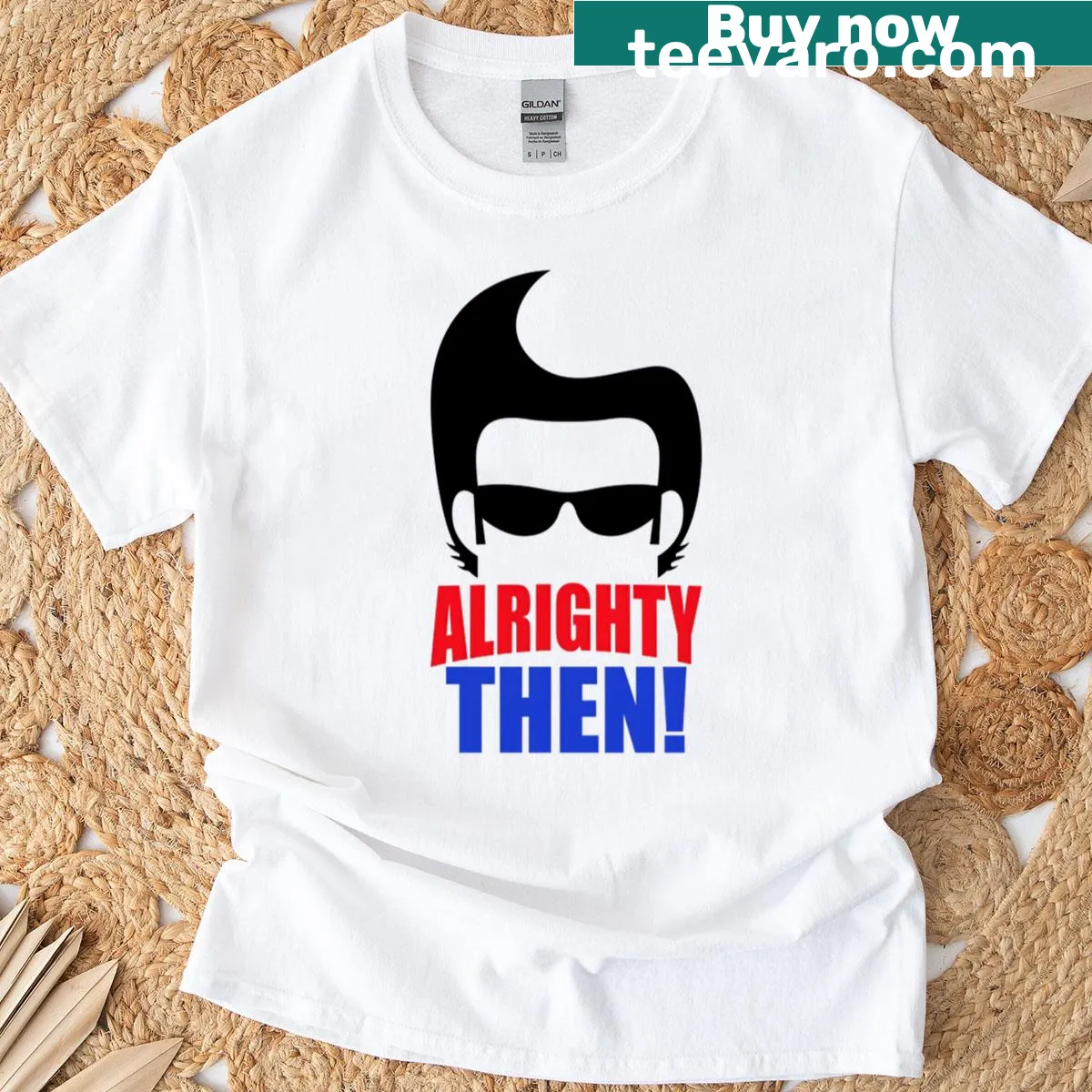 Ace Ventura T-shirt with 'Alrighty Then' phrase — on a men's t-shirt