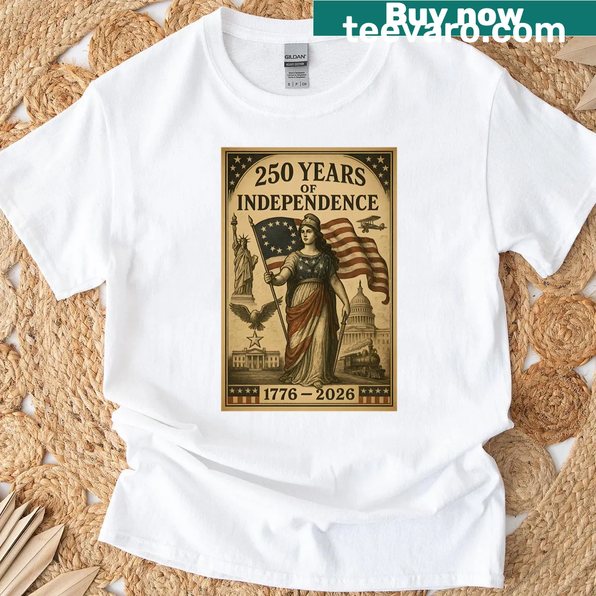 T-shirt celebrating 250 years of American independence — on a men's t-shirt