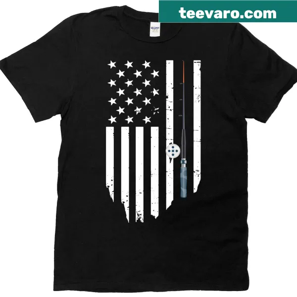 American flag-themed T-shirt with fishing typography