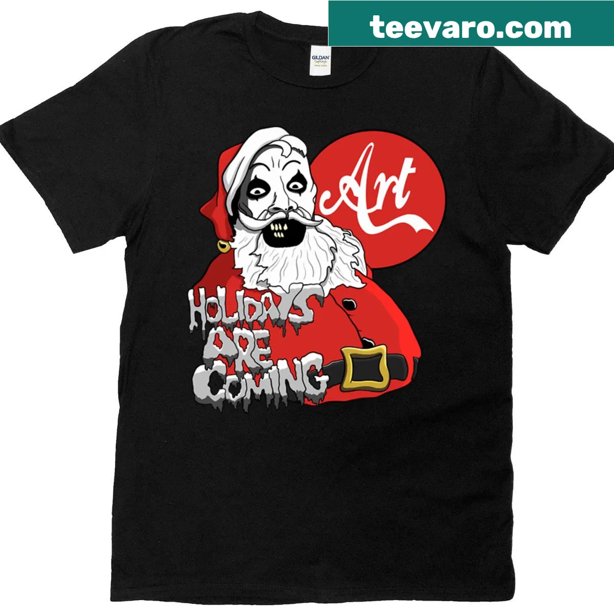 Art the Clown Santa graphic T-shirt for horror fans — on a men's t-shirt