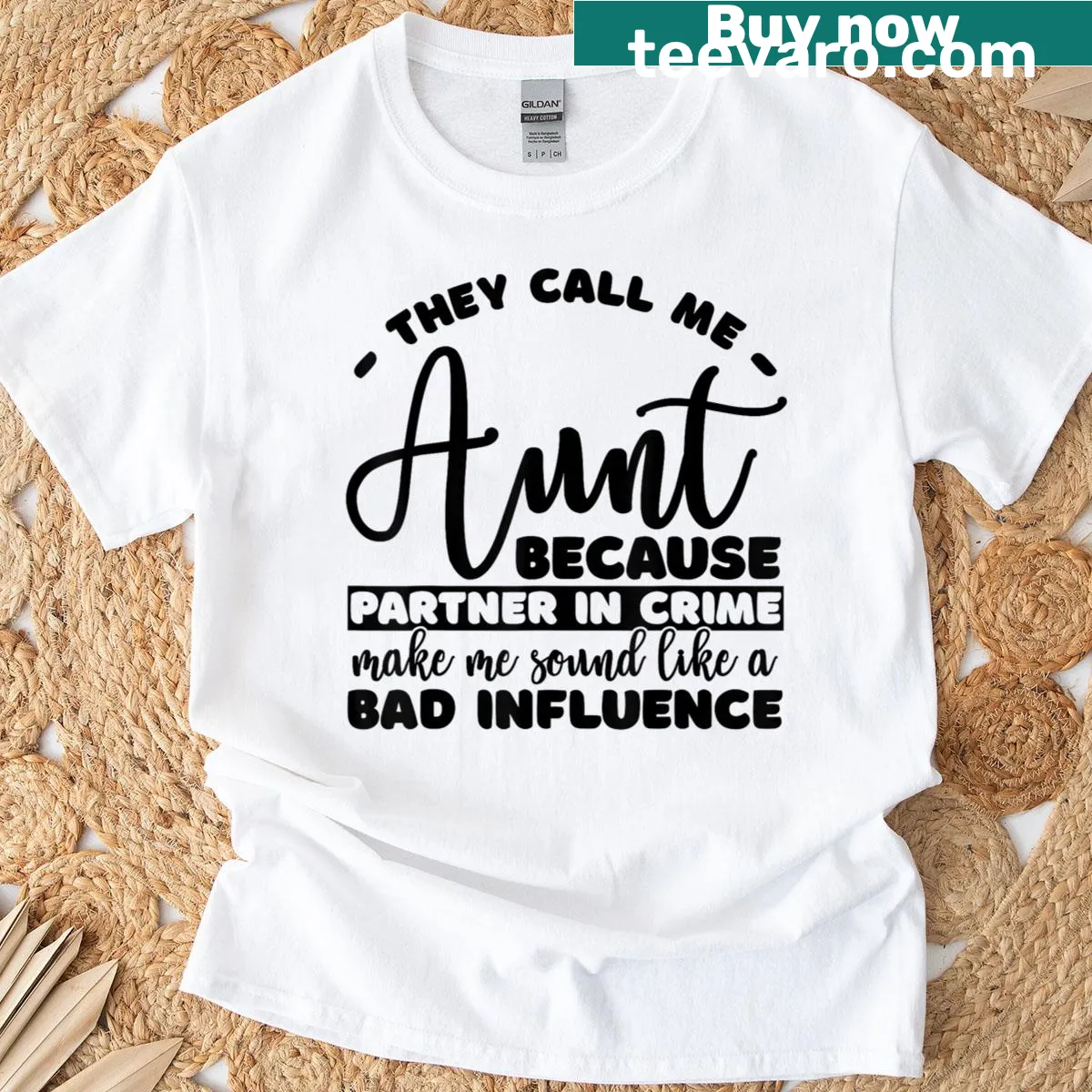 Sarcastic text design on Aunt Partner In Crime T-shirt — on a men's t-shirt