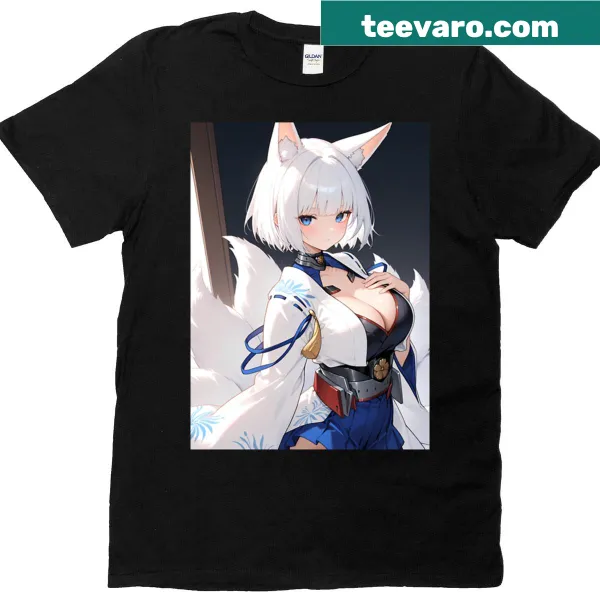 Illustration of fox spirit Kaga in a kimono on T-shirt