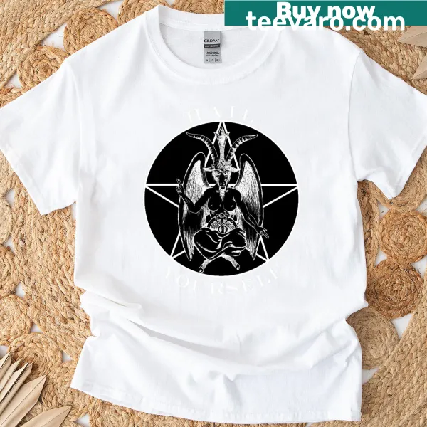 Bold typography design of Baphomet on a T-shirt