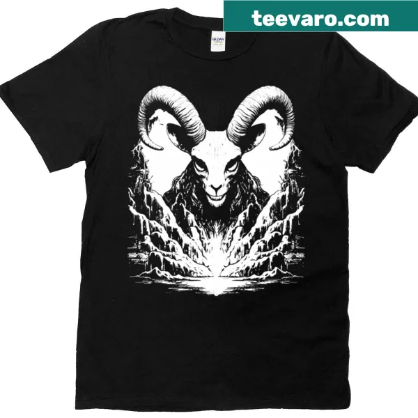 Distressed Baphomet skull design on a gothic T-shirt