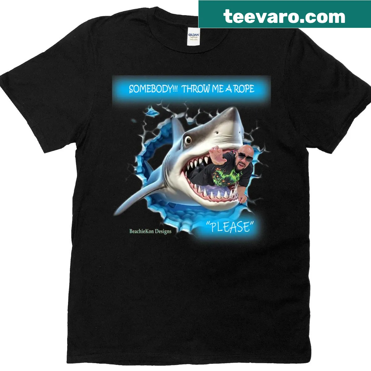 Cartoon shark design T-shirt for beach lovers — on a men's t-shirt