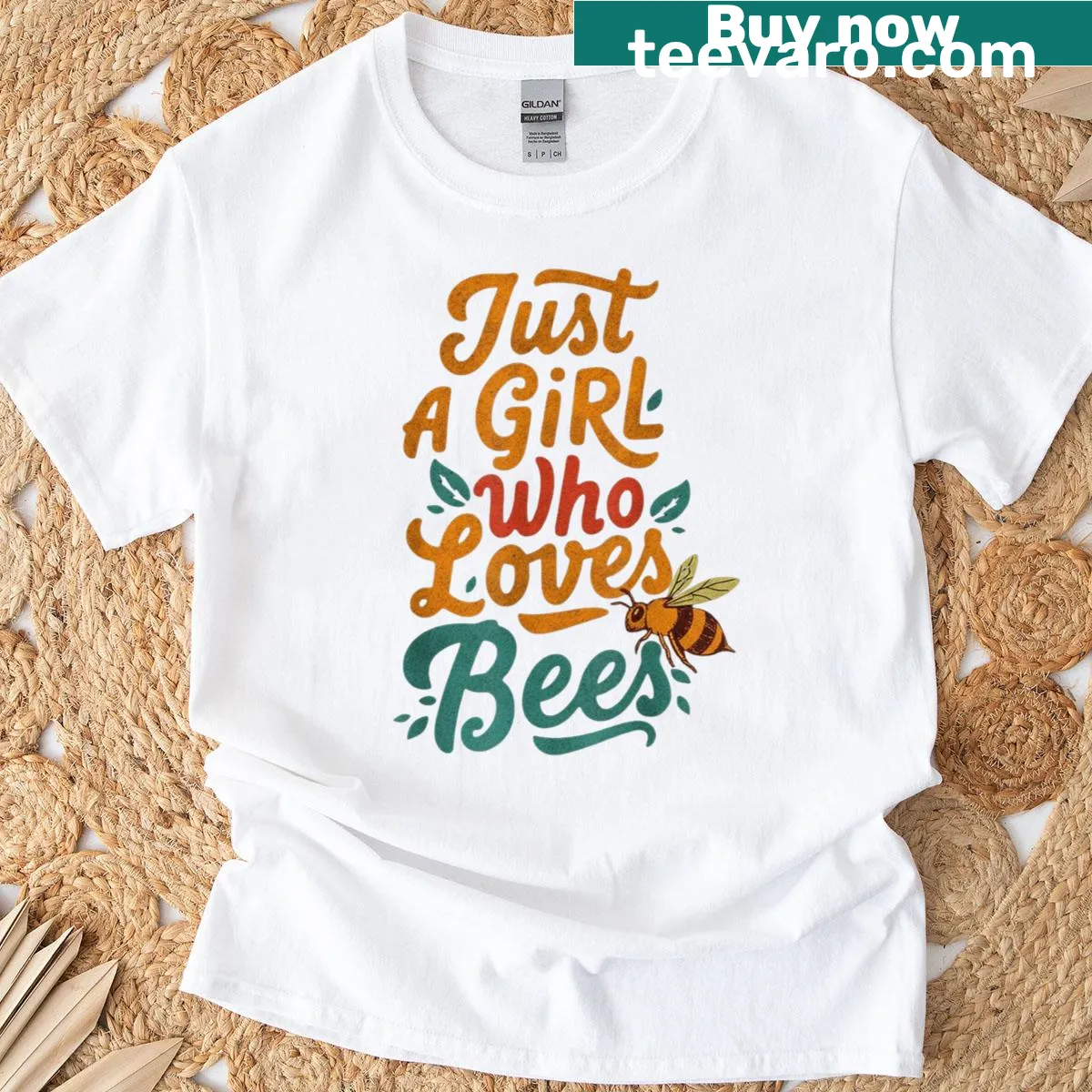Cute T-shirt for bee lovers featuring the phrase 'Just A Girl Who Loves Bees' — on a men's t-shirt