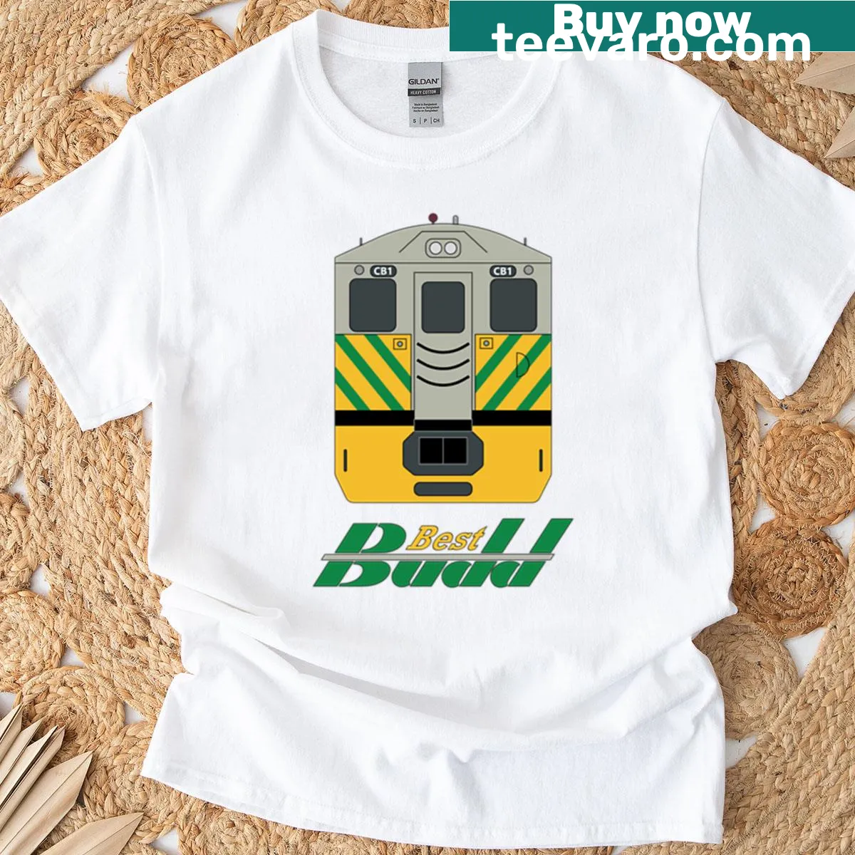 Australian Budd Railcar graphic t-shirt honoring rail history — on a men's t-shirt