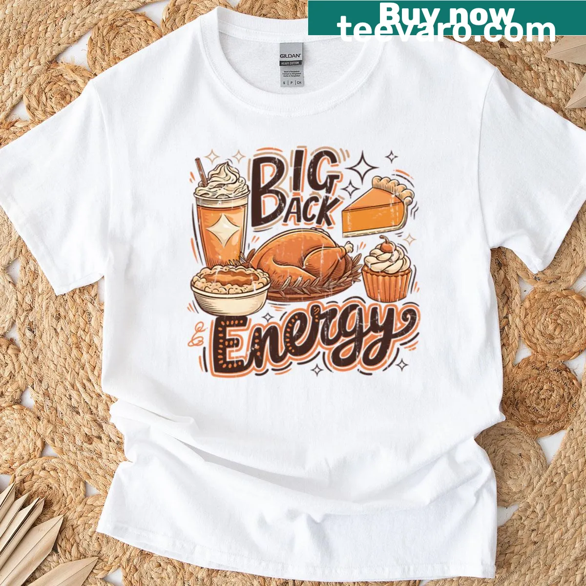 Funny t-shirt with 'Big Back Energy' text — on a men's t-shirt