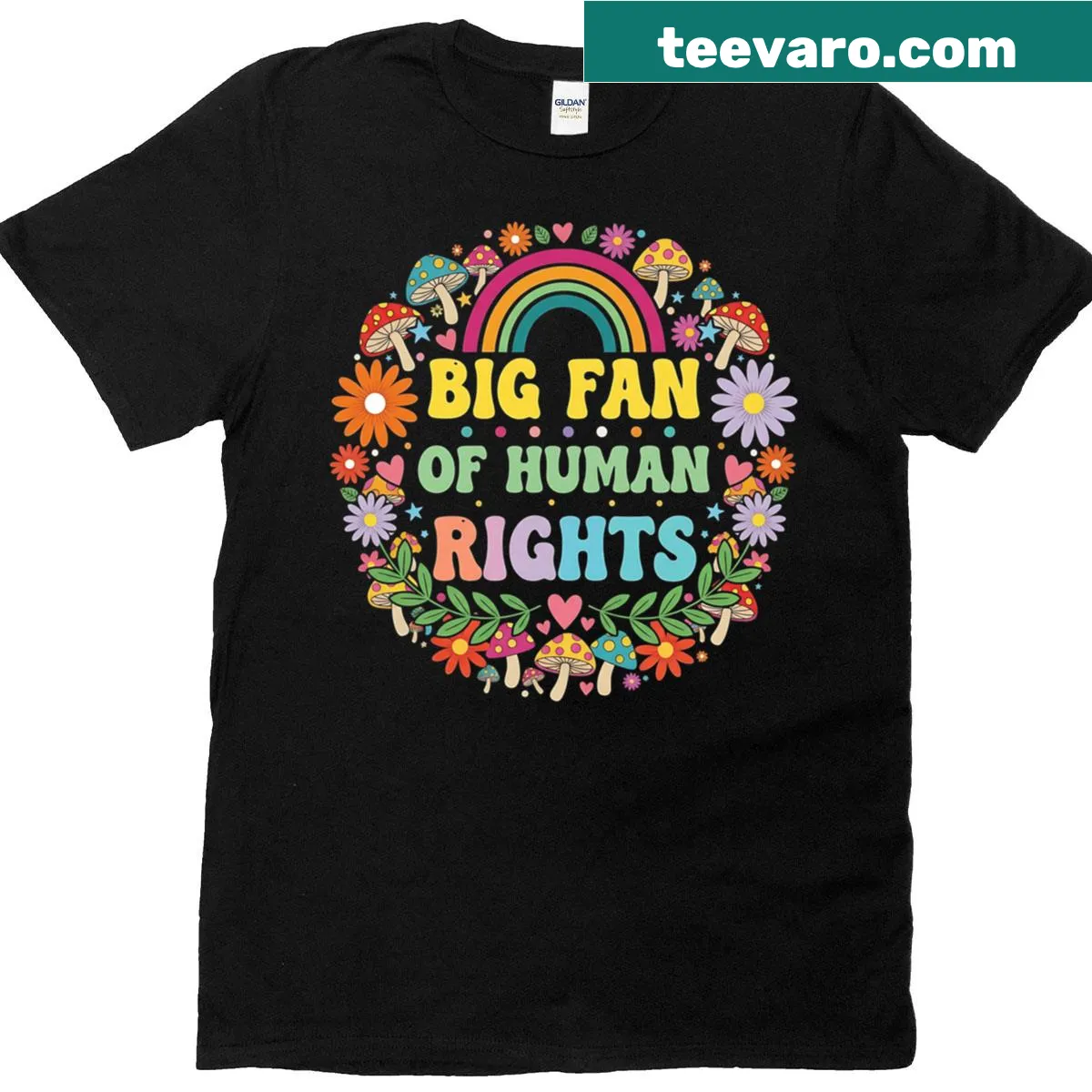 T-shirt with 'Big Fan Of Human Rights' text and floral design — on a men's t-shirt