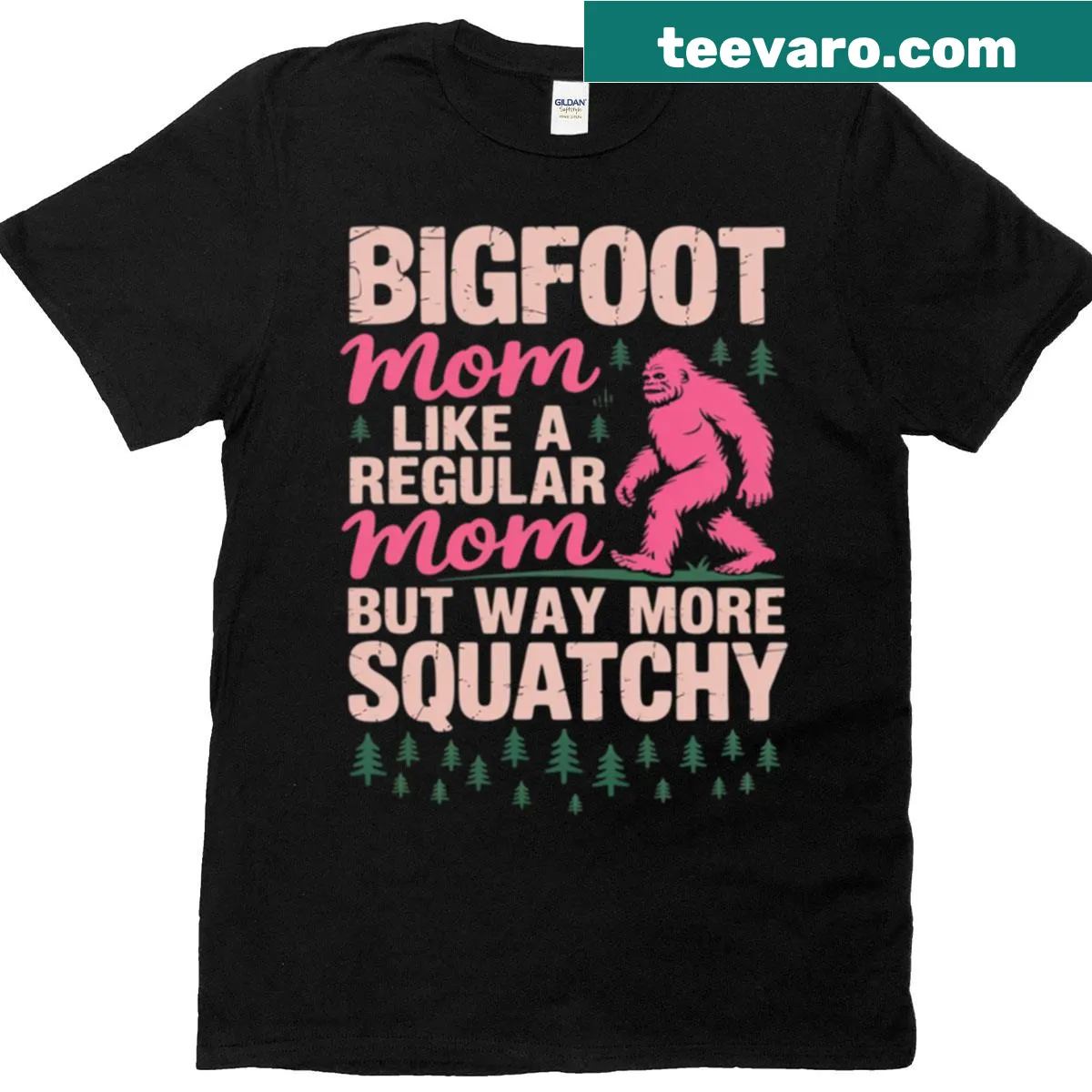Funny T-shirt with 'Mom Squatch' and Sasquatch graphic — on a men's t-shirt