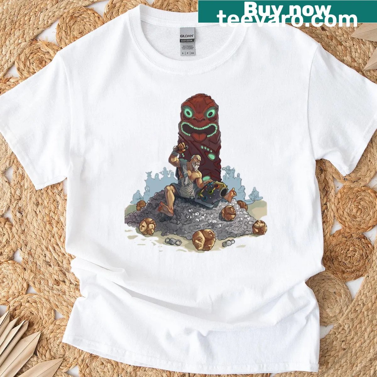 Templar character from Path of Exile with Christmas motifs on a T-shirt — on a men's t-shirt