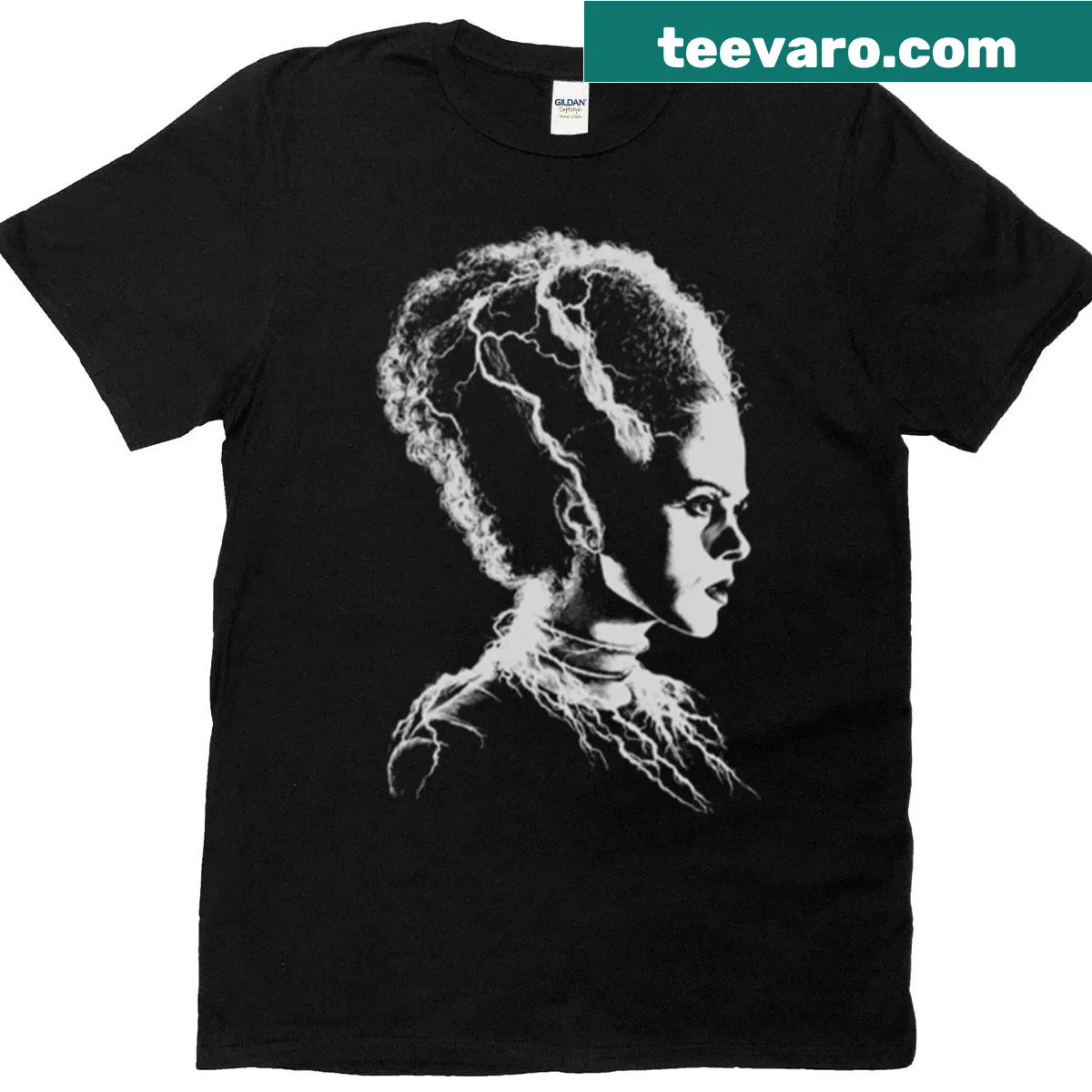 Bride of Frankenstein design for matching couple Halloween t-shirts — on a men's t-shirt