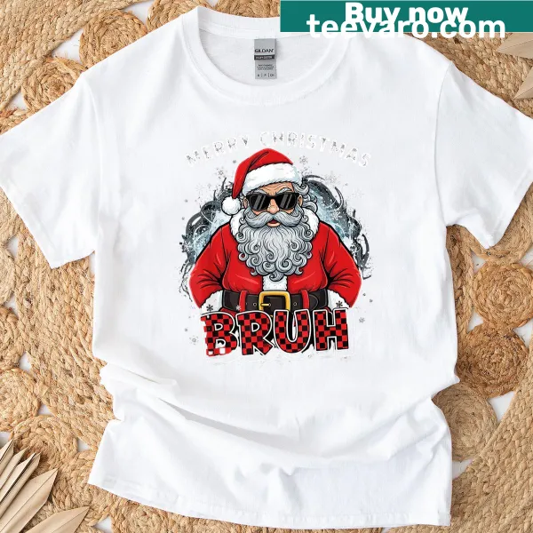 Funny Christmas T-shirt with Santa hat and 'Bruh' graphic