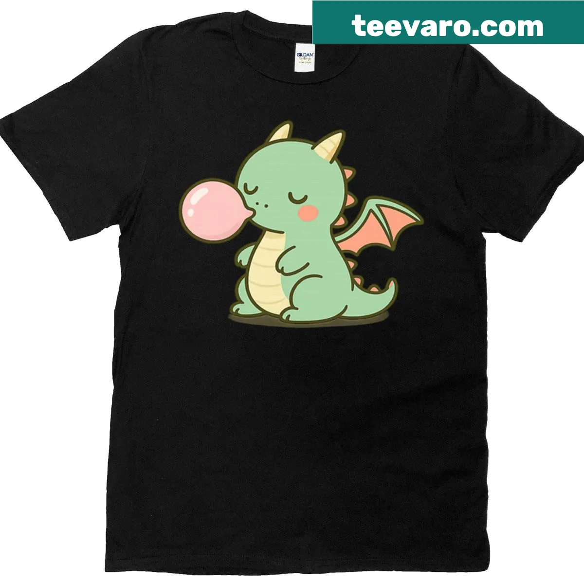 Cute T-shirt with a mini dragon blowing bubblegum — on a men's t-shirt