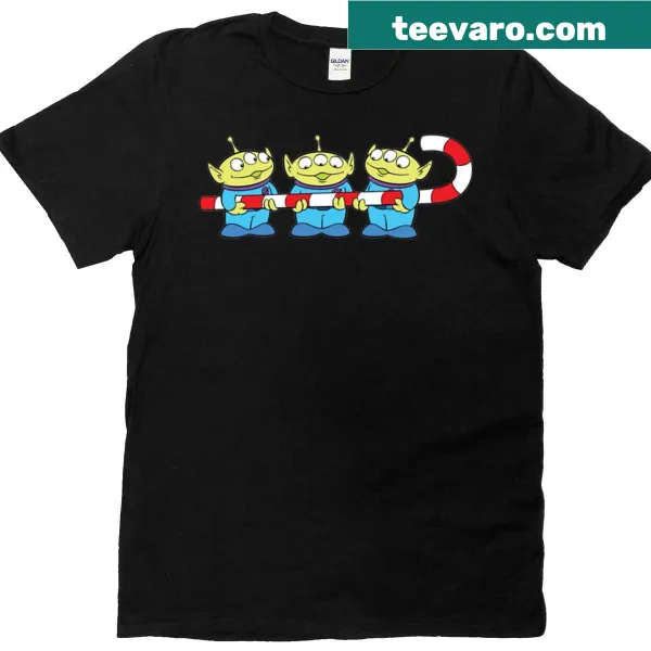 Cartoon t-shirt of an alien with a candy cane