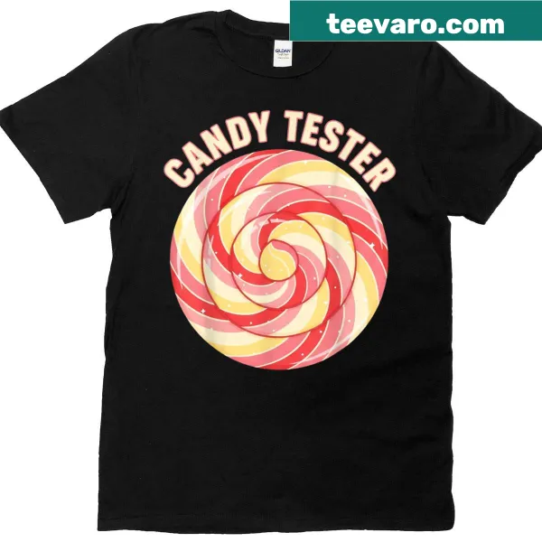 Retro lollipop graphic on Candy Tester t-shirt for sweet lovers