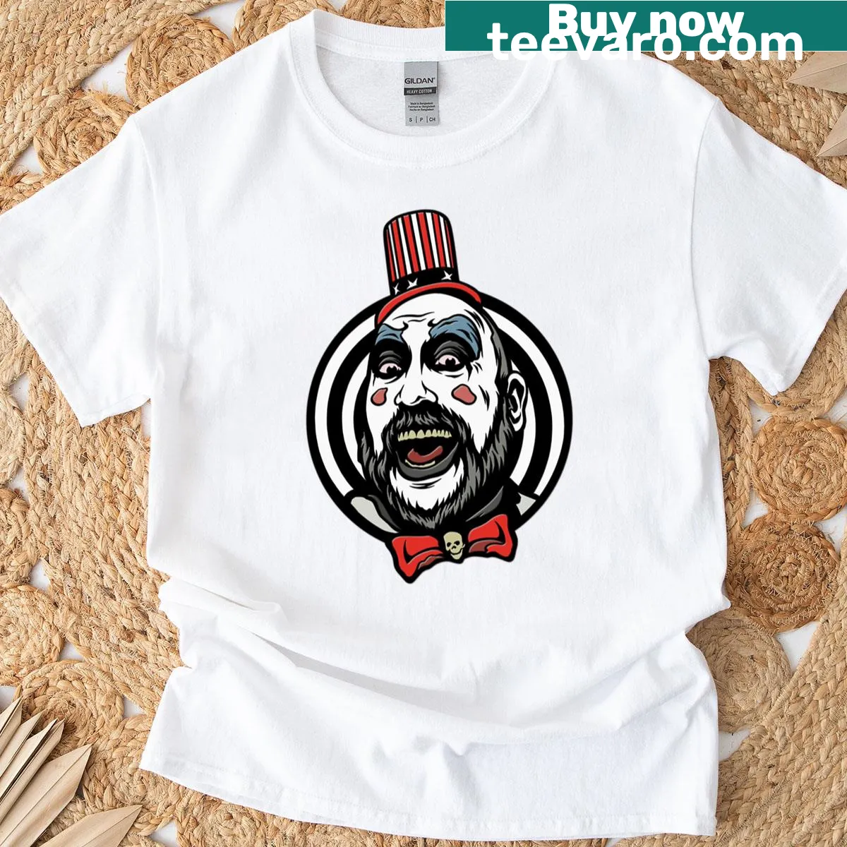Captain Spaulding graphic tee for horror fans — on a men's t-shirt