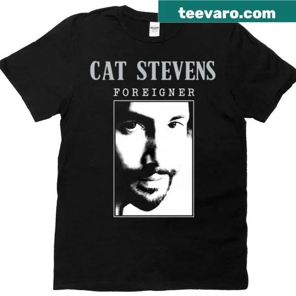 Illustration of Cat Stevens in a high-key portrait style on a t-shirt.