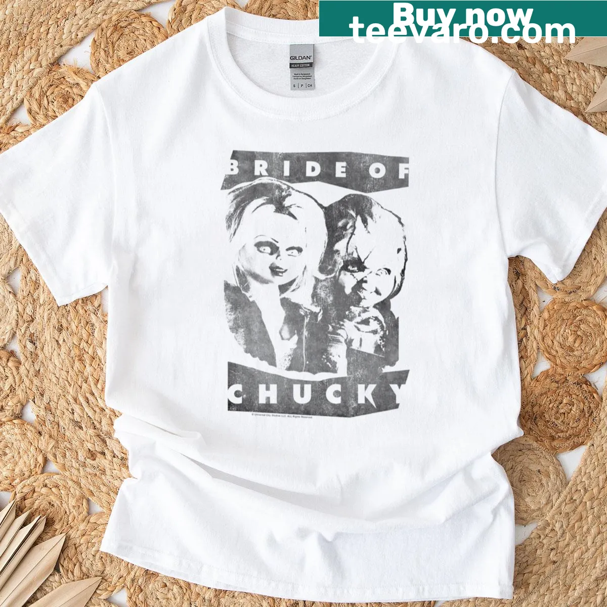 Faded portrait t-shirt featuring Bride of Chucky from Child's Play — on a men's t-shirt